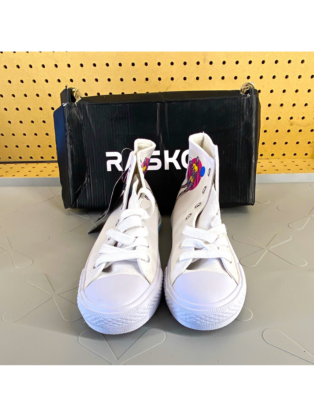 RASKOL White High Top Canvas Lace Up Graphic Print Rubber Sole Sneakers UNISEX
